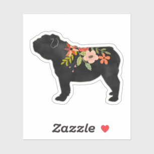 English Bulldog Dog Breed Boho Floral Silhouette