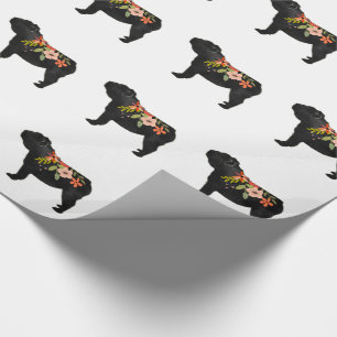 English Bulldog Dog Breed Boho Floral Silhouette Wrapping Paper