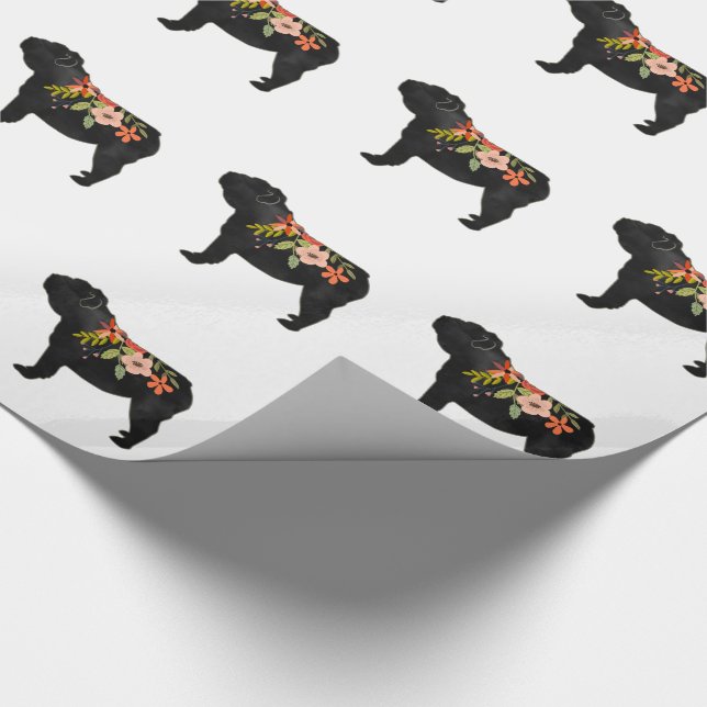English Bulldog Dog Breed Boho Floral Silhouette Wrapping Paper (Corner)