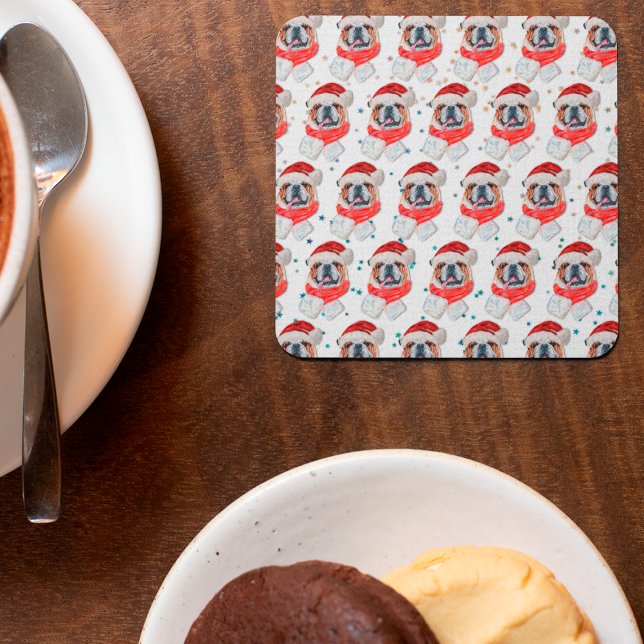 English Bulldog Dog Breed Christmas Square Paper Coaster (Creator Uploaded)