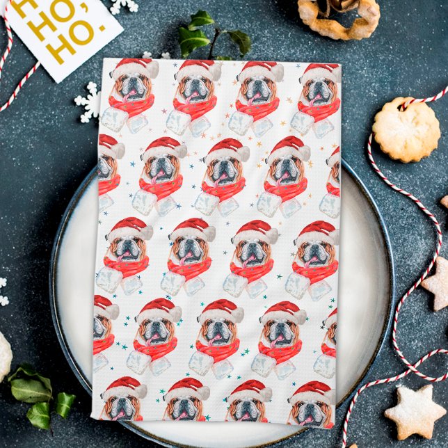 English Bulldog Dog Breed Christmas Tea Towel (Creator Uploaded)