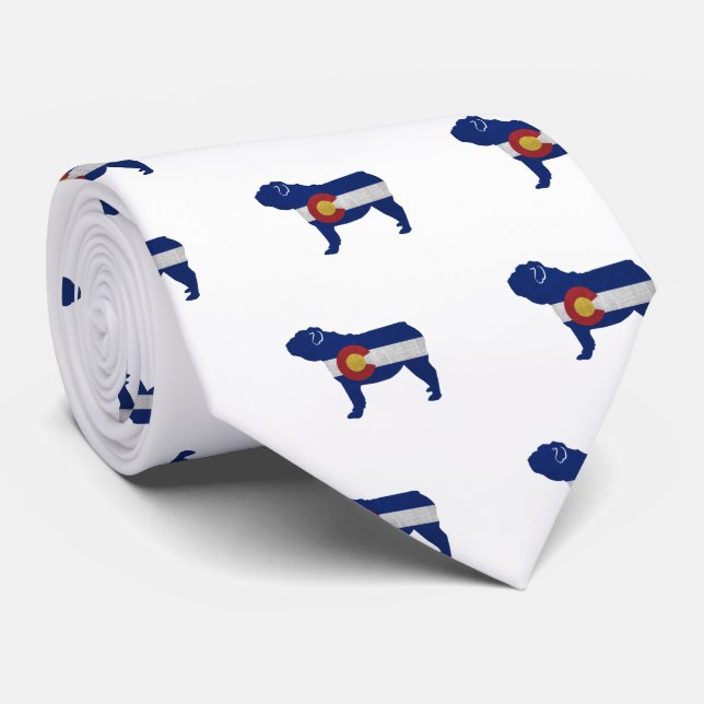 English Bulldog Dog Breed Colorado Flag Tie (Rolled)