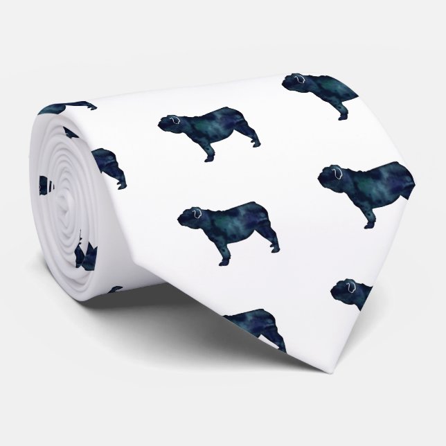 English Bulldog Dog Breed Watercolor Silhouette Tie (Rolled)