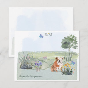 English Bulldog Dog Butterfly Monogram and Name   Card