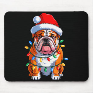English Bulldog Dog Christmas Lights Santa Hat Xma Mouse Pad