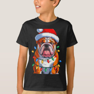 English Bulldog Dog Christmas Lights Santa Hat Xma T-Shirt