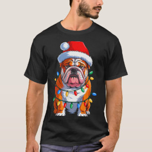 English Bulldog Dog Christmas Lights Santa Hat Xma T-Shirt