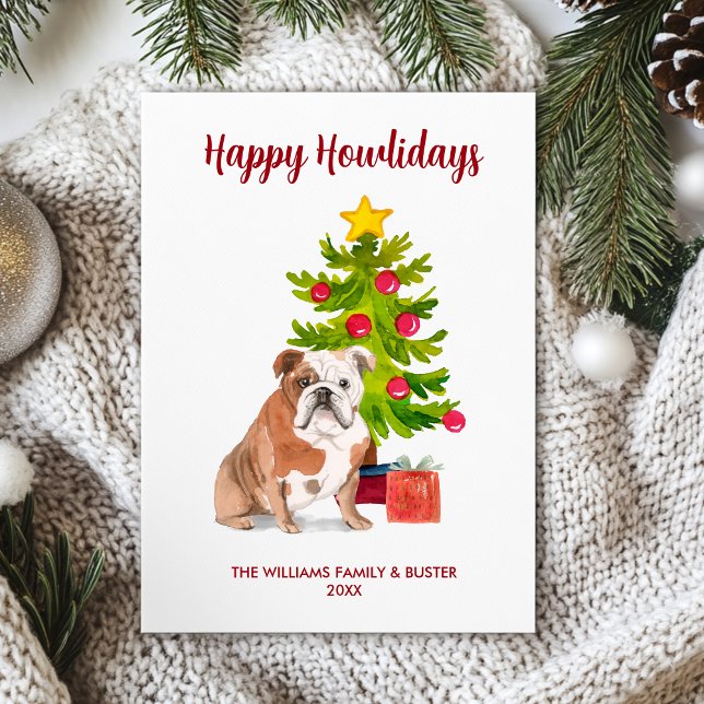 English Bulldog Dog Family Christmas  Holiday Card (Creator Uploaded)