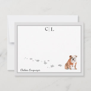 English Bulldog Dog Gray Border Monogram & Name Card