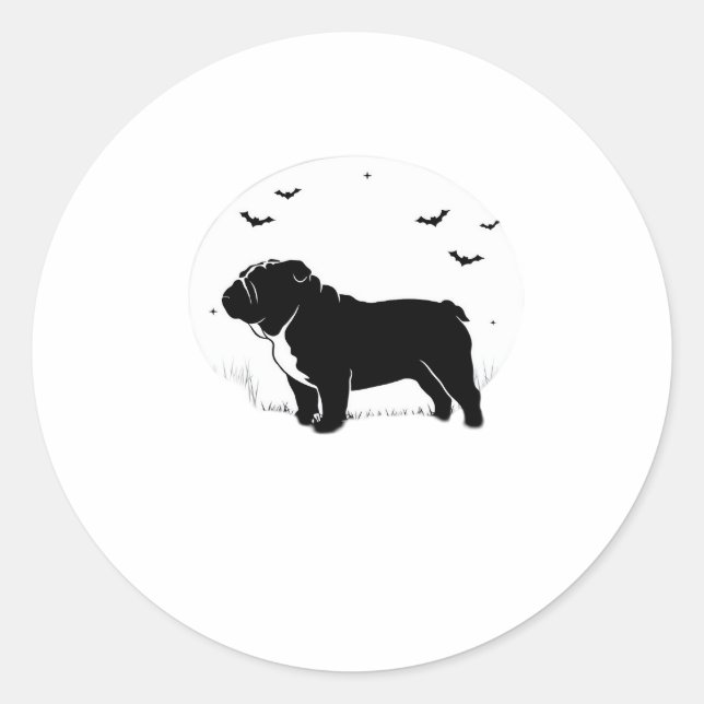 English Bulldog Dog � Halloween Moon Silhouette Ov Classic Round Sticker (Front)