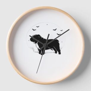 English Bulldog Dog – Halloween Moon Silhouette Ov Clock
