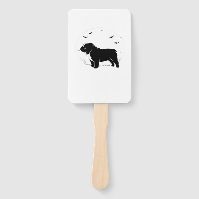 English Bulldog Dog � Halloween Moon Silhouette Ov Hand Fan (Front)