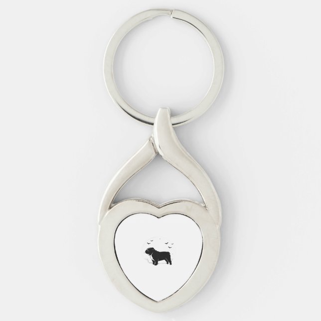 English Bulldog Dog � Halloween Moon Silhouette Ov Key Ring (Front)