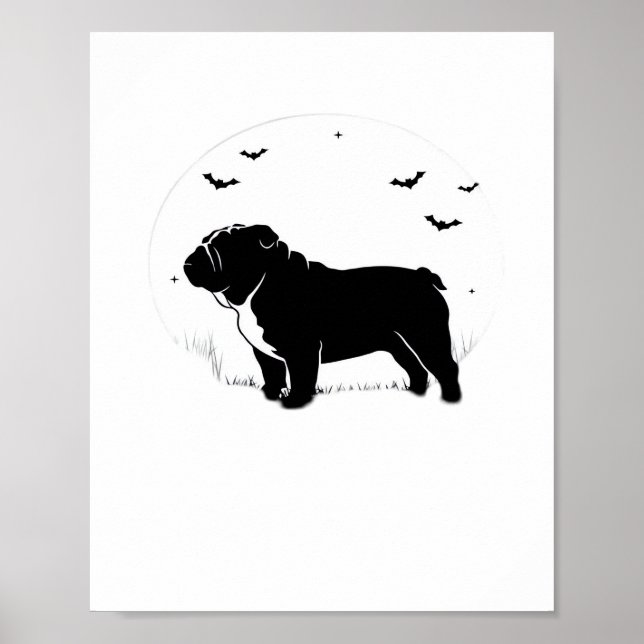English Bulldog Dog – Halloween Moon Silhouette Ov Poster (Front)