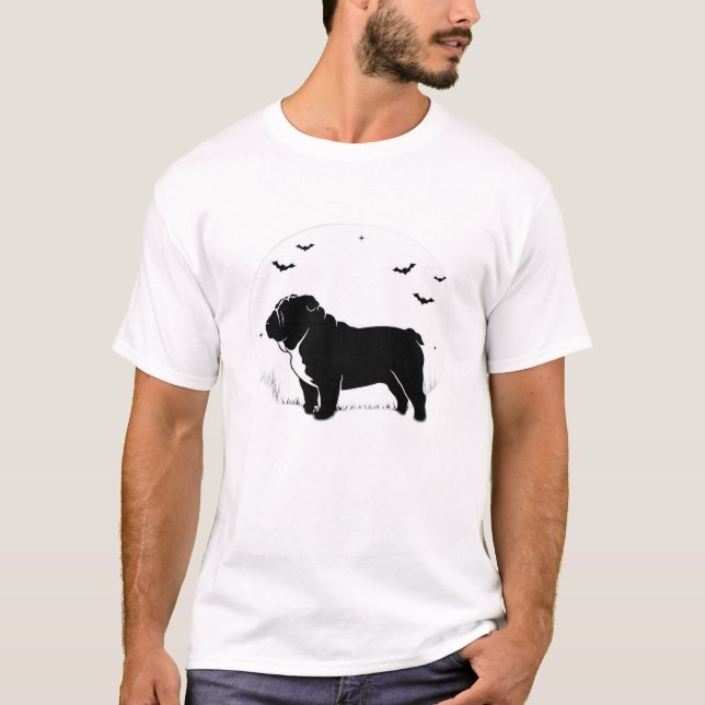 English Bulldog Dog � Halloween Moon Silhouette Ov T-Shirt (Front)