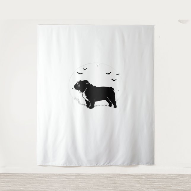 English Bulldog Dog – Halloween Moon Silhouette Ov Tapestry (Front)