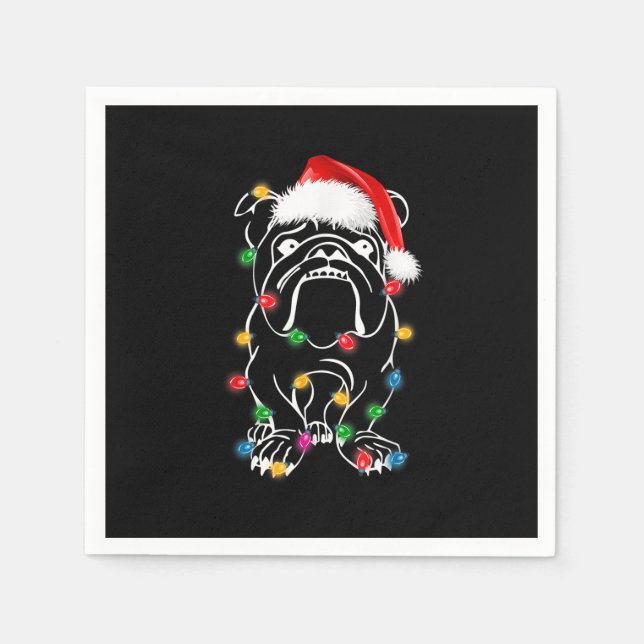 English Bulldog Dog Lights Christmas Matching Fami Napkin (Front)