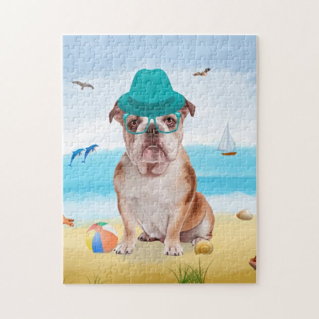 English Bulldog Dog on Beach  Jigsaw Puzzle (Vertical)