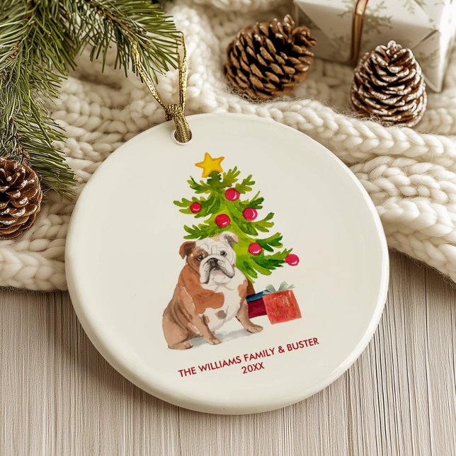 English Bulldog Dog Personalised Christmas Ceramic Ornament (Creator Uploaded)