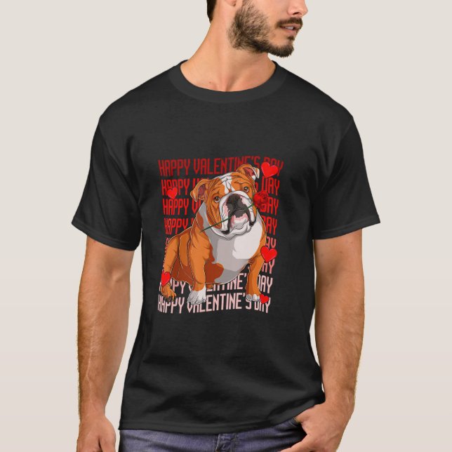 English Bulldog Dog Red Hearts Happy Valentines Da T-Shirt (Front)