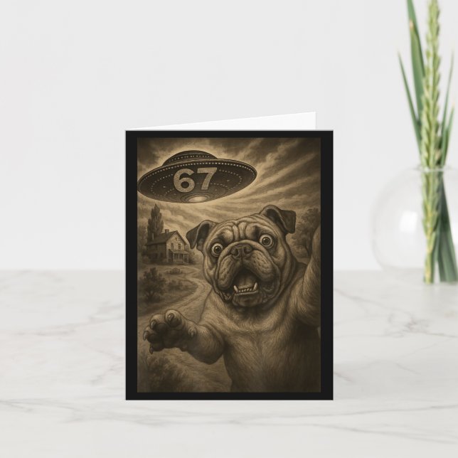 English Bulldog Dog Selfie 67 Meme Six Seven Funny Card (Front)