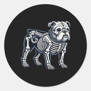 English Bulldog Dog Skeleton Halloween Classic Round Sticker