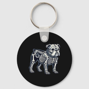 English Bulldog Dog Skeleton Halloween Key Ring
