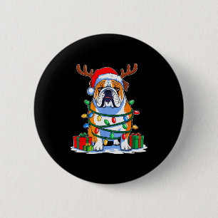 English Bulldog Dog Tree Christmas Lights Funny Xm 6 Cm Round Badge