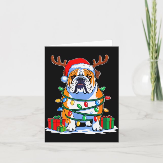 English Bulldog Dog Tree Christmas Lights Funny Xm Card (Front)