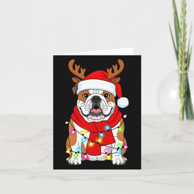 English Bulldog Dog Tree Christmas Lights Xmas Paj Card (Front)