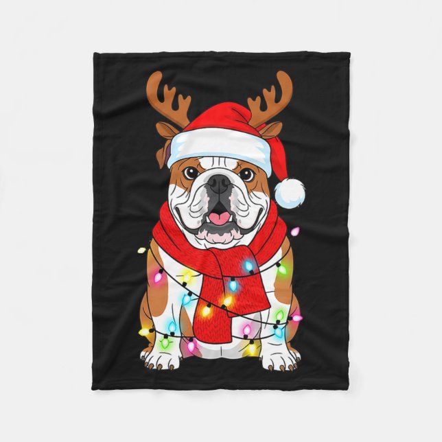 English Bulldog Dog Tree Christmas Lights Xmas Paj Fleece Blanket (Front)