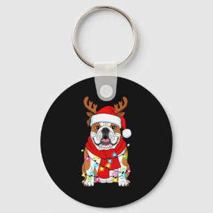 English Bulldog Dog Tree Christmas Lights Xmas Paj Key Ring