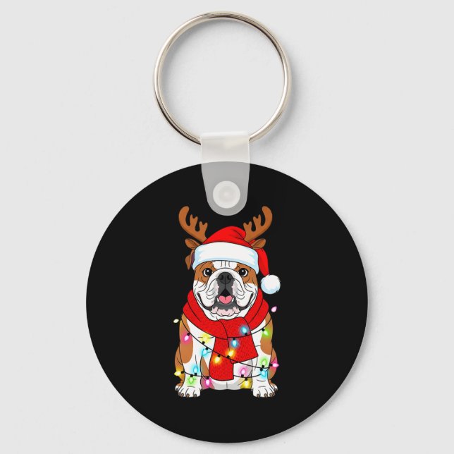 English Bulldog Dog Tree Christmas Lights Xmas Paj Key Ring (Front)