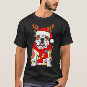 English Bulldog Dog Tree Christmas Lights Xmas Paj T-Shirt
