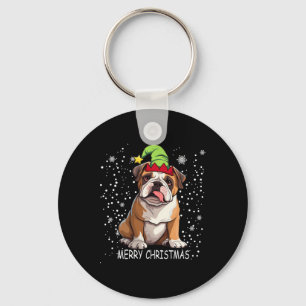 English Bulldog Dog Tree Christmas Sweater Xmas Do Key Ring
