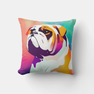 English Bulldog Dog Wild Nature Animal Painting Cushion