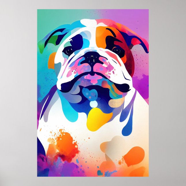 English Bulldog Dog Wild Nature Animal Painting Poster (Front)