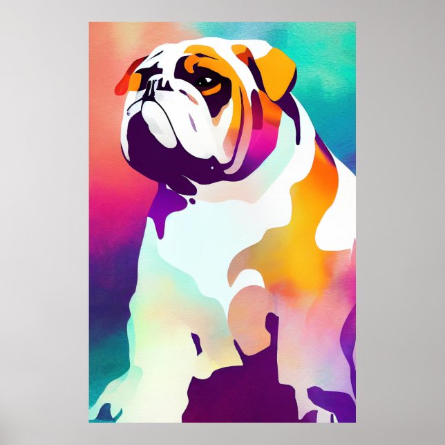 English Bulldog Dog Wild Nature Animal Painting Poster (Front)