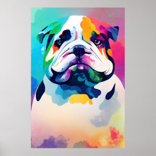 English Bulldog Dog Wild Nature Animal Painting Poster