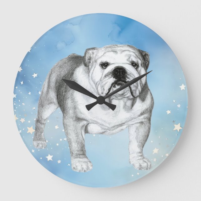 English Bulldog drawing Large Clock (Front)