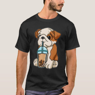 English Bulldog Drinking Bubble Tea Animals With B T-Shirt