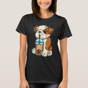 English Bulldog Drinking Bubble Tea Animals With B T-Shirt
