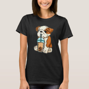 English Bulldog Drinking Bubble Tea Animals With B T-Shirt