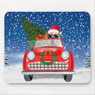 English Bulldog Driving Car In Snow Christmas  Mouse Pad