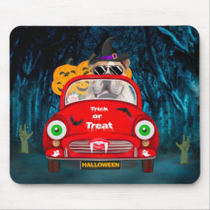 English Bulldog Driving Car Scary Halloween Mouse Pad