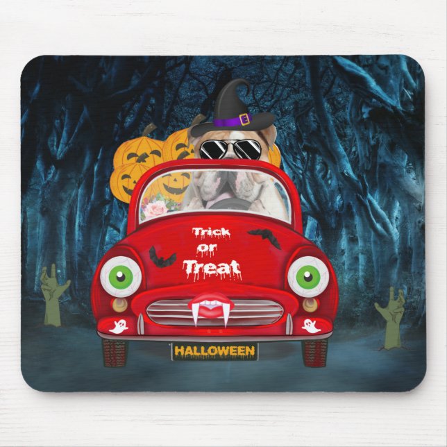 English Bulldog Driving Car Scary Halloween Mouse Pad (Front)