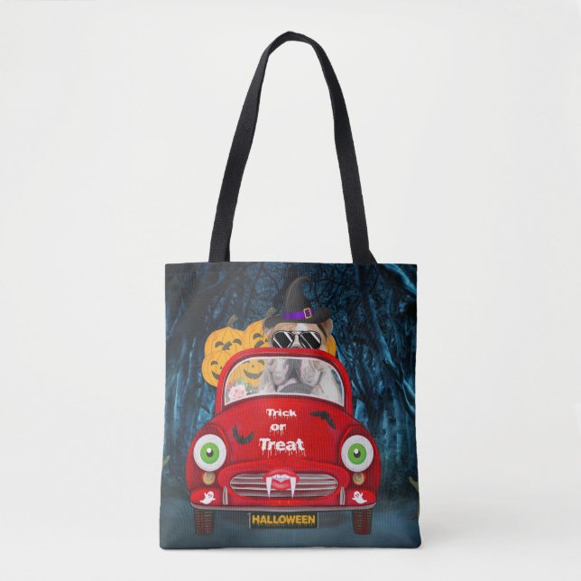 English Bulldog Driving Car Scary Halloween  Tote Bag (Front)