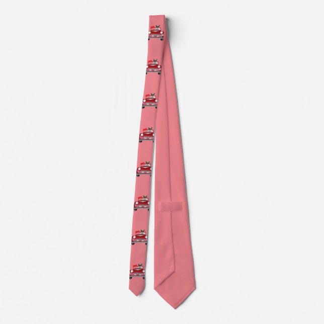 English Bulldog Driving Car Valentine's Day Hearts Tie (Back)