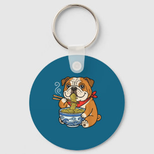 English Bulldog Eating Ramen Japanese Key Ring