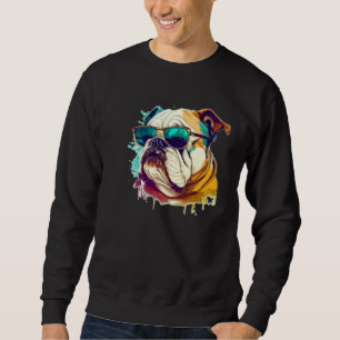 English Bulldog Face with Sunglasses Sweatshirt